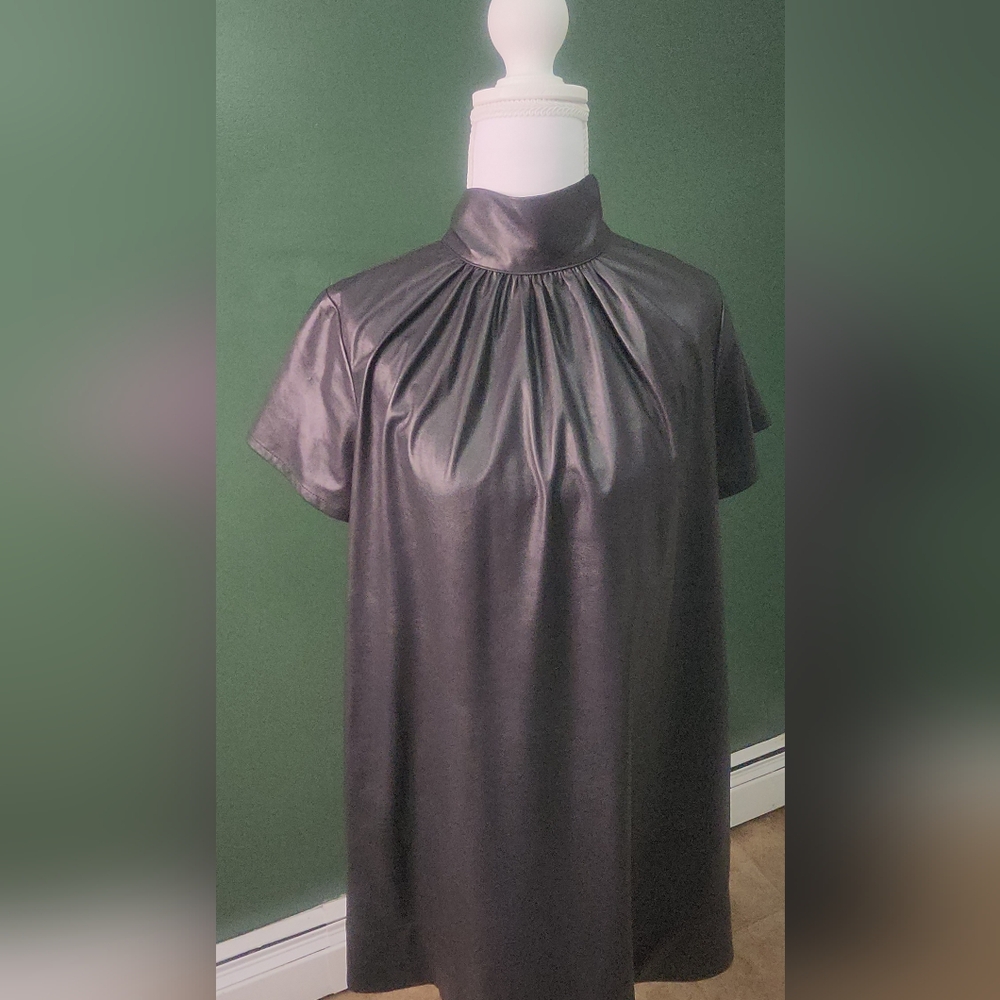 Lavender Brown Black Leather Blouse Dress